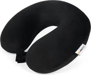 Travel Pillow 100% Pure Memory Foam Travel Neck Pillow, Airplane Pillow for Traveling, Car, Home, Office, Washable Cover (Black）