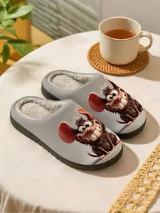 Funny Big-Tooth Mouse Plush Slippers 1 Pair, Humorous Funny Style, Fleece-Lined for Warmth + Cloud-Like Softness, A Must-Have for Funny Enthusiasts & Pet Lovers for Home Amusement + Street Eye-Catching in Winter!