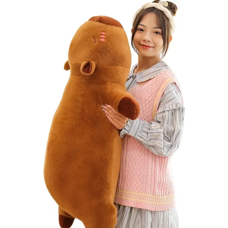 Kawaii Capybara Plush Toy Stuffed Capibara Fluffy Doll Long Sleep Soft Pillow Sofa Cushion Nap Sleeping Toys for School Xmas