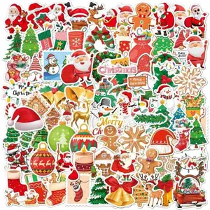 200Pcs Glitter Christmas Stickers, Assorted Vinyl Waterproof Holographic Winter Holiday Stickers for Christmas Decorations Envelopes Cards Sealing Craft Party Favors