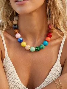 Boho Style Simple Versatile Women's Necklace, Colorful Mixed Resin Beads Handmade Gift Necklace, Elegant Jewelry for All Occasions