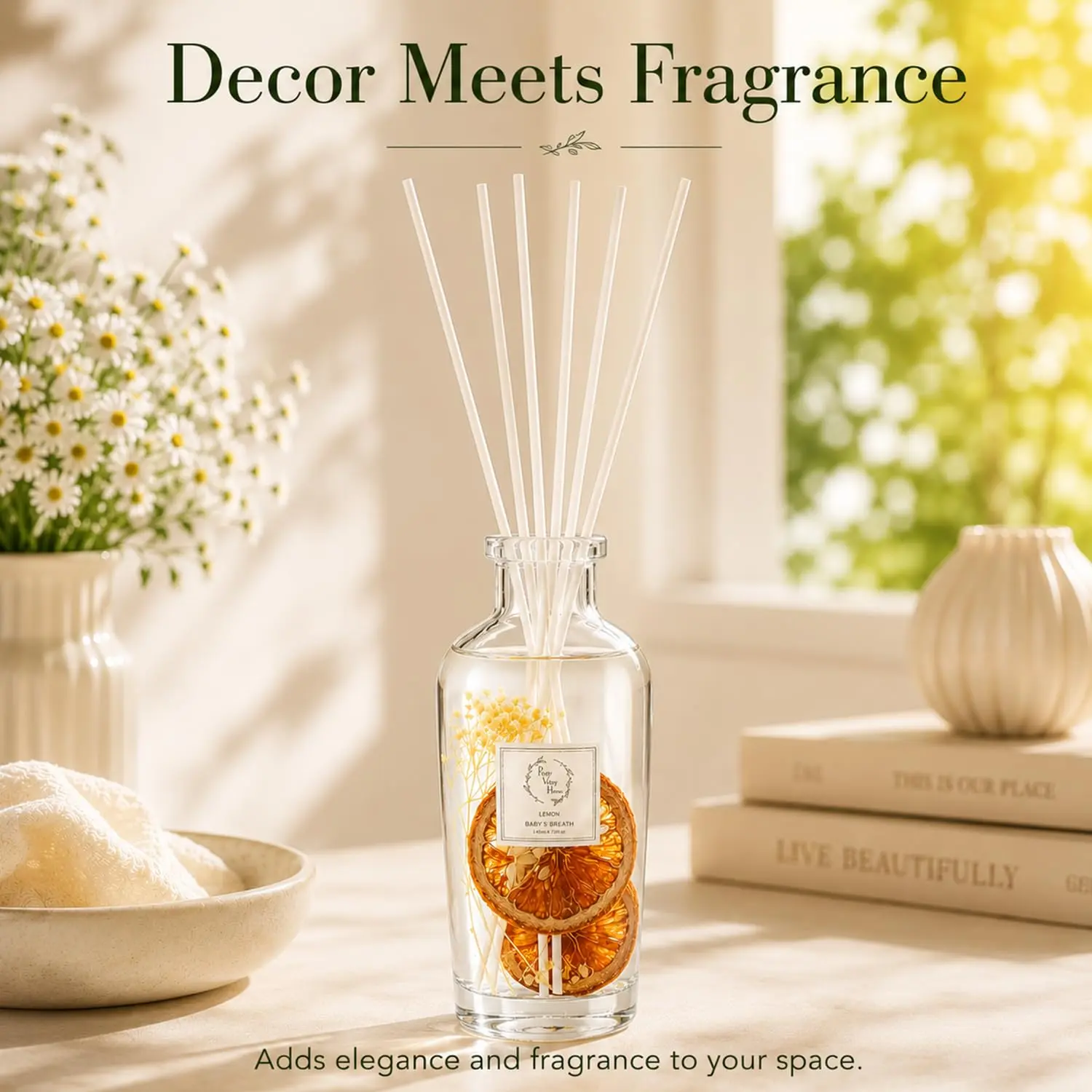 Pretty Valley Home-Reed Diffuser Set,Diffuser 140Ml / 4.73 fl OZ Gift Box - Includes Reed Diffuser Sticks, Long Lasting Fragrance Oil and Glass Bottle for Office Living Room Decor (Lemon)