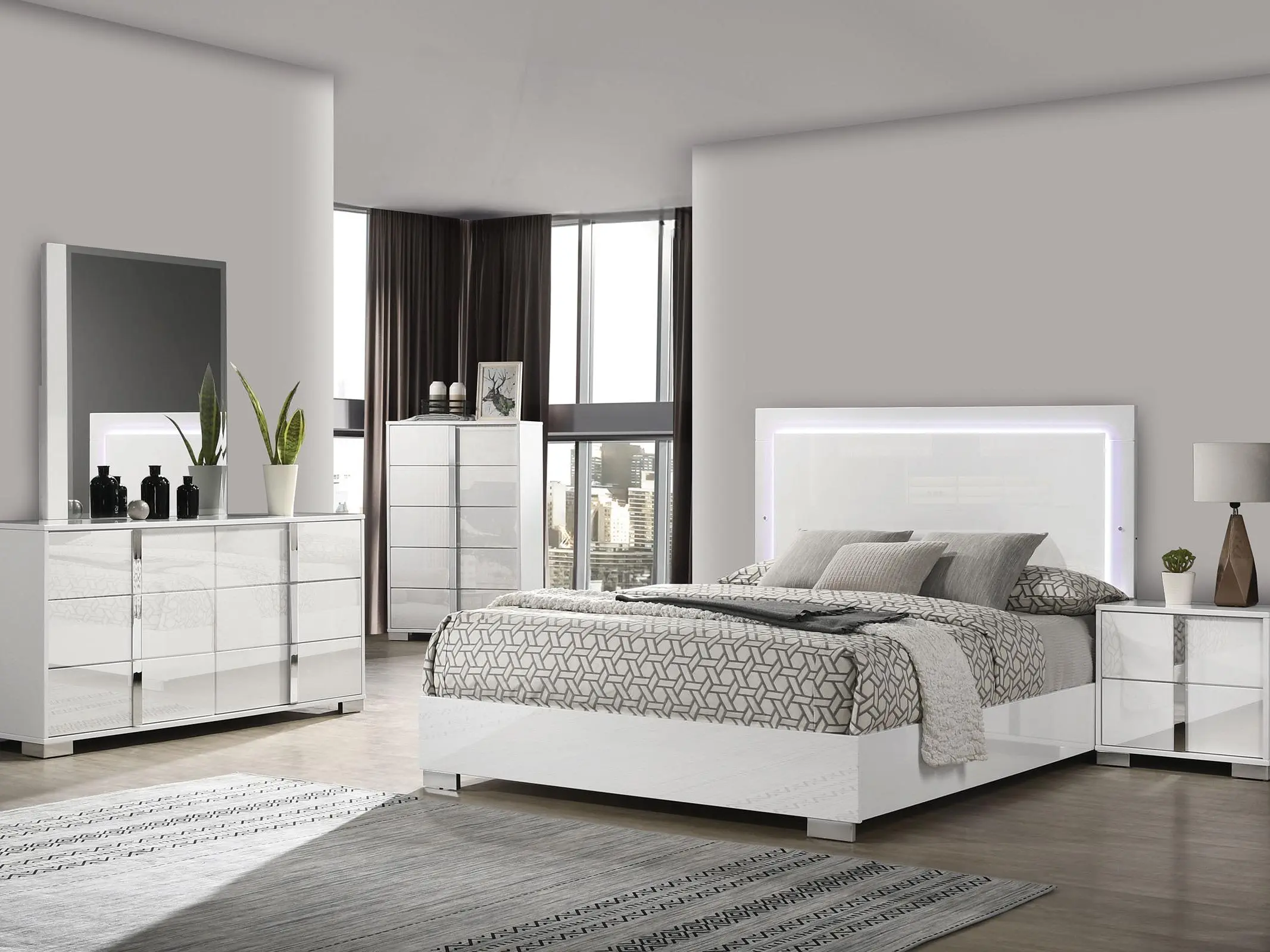 SINISTRA Contemporary 4-Piece Bedroom Set with LED Lights