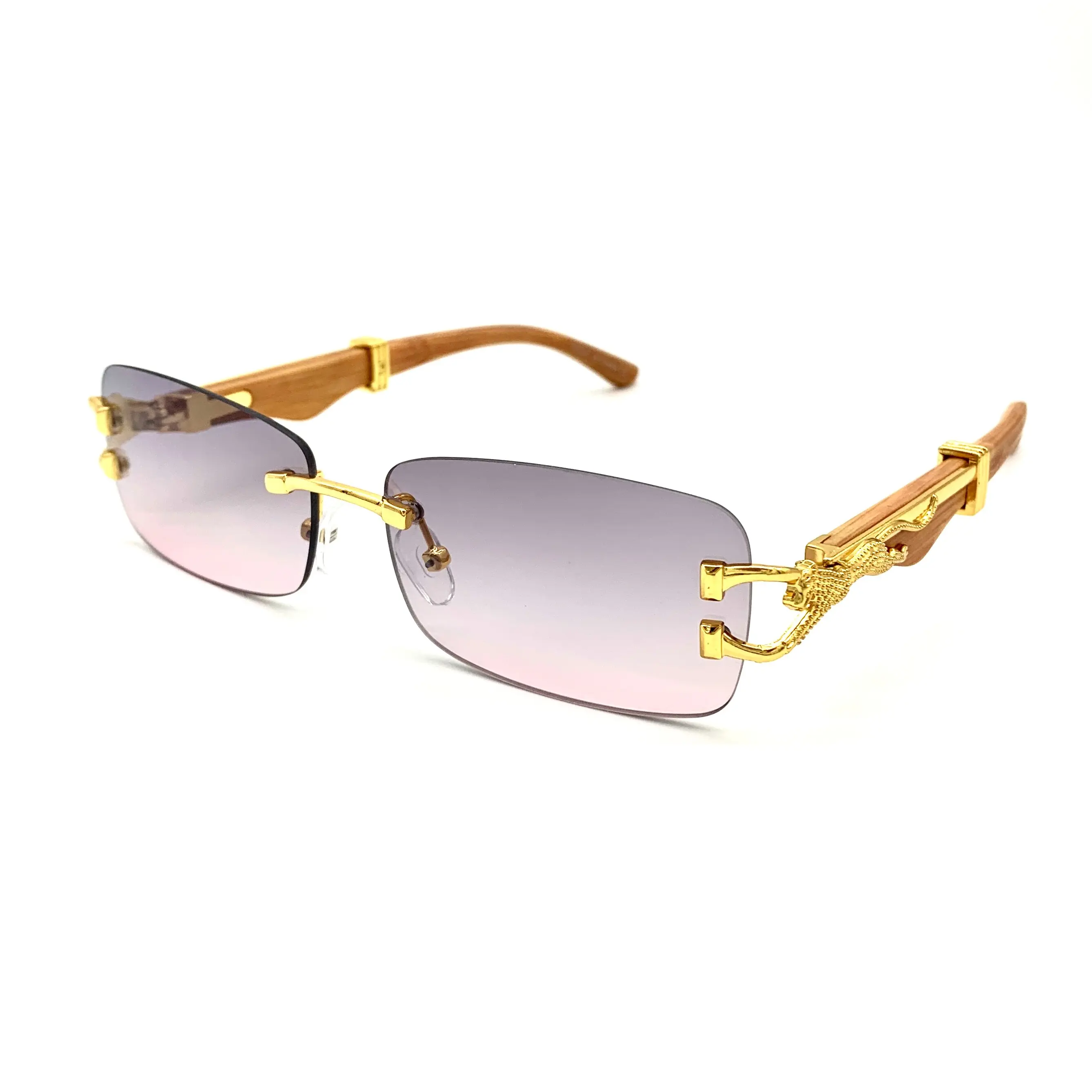 Gold Panther Pink, Purple, Lavender Vintage Wooden Frame Luxury Tints/Sunglasses