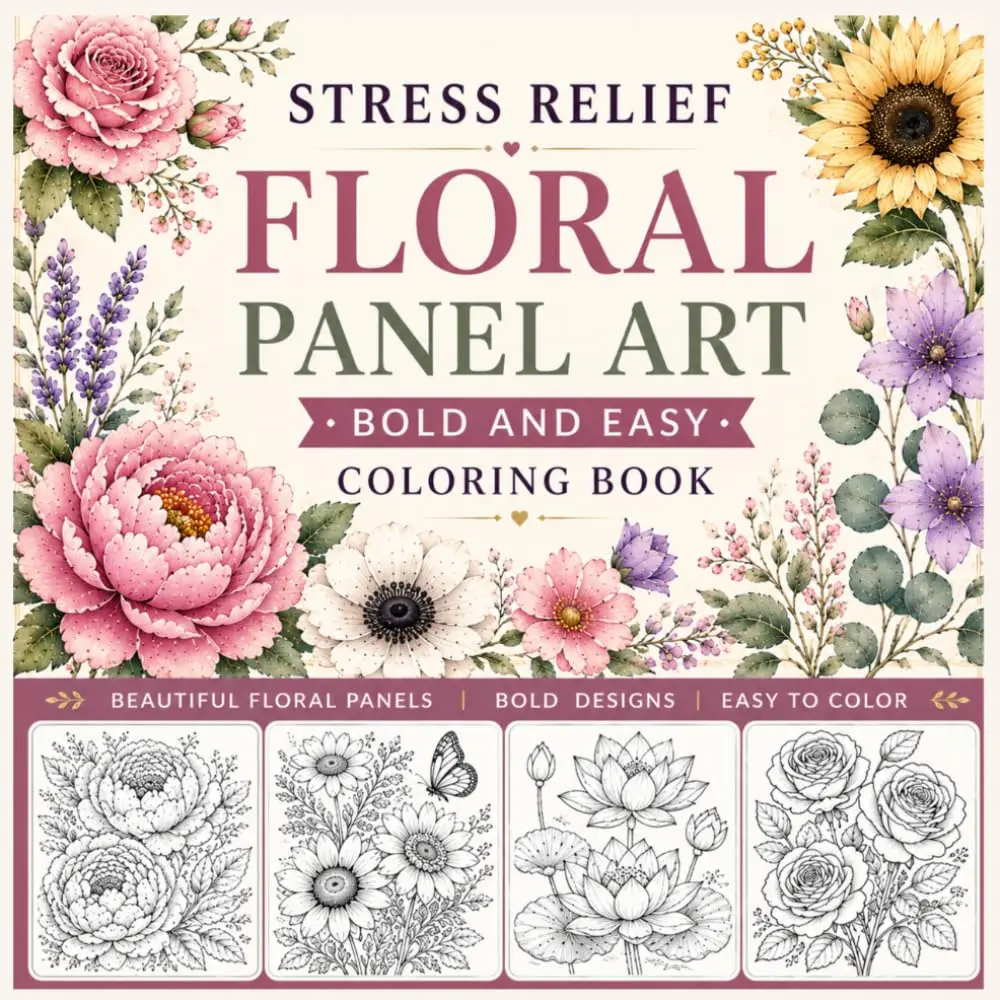 Stress Relief: Floral Panel Art Coloring Book for Adults and Teens: 53 Multi-Panel Flower and Botanical Pages — Color One Panel at a Time and Always Finish Something Beautiful