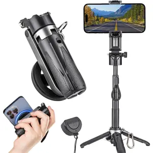 GEYUTHS Magsafe Tripod Stand for iPhone, Portable Pocket-sized Selfie Stick with Rechargeable Remote Control and Metal Ring, Extendable and Detachable Phone Tripod, Compatible with iPhone / Android