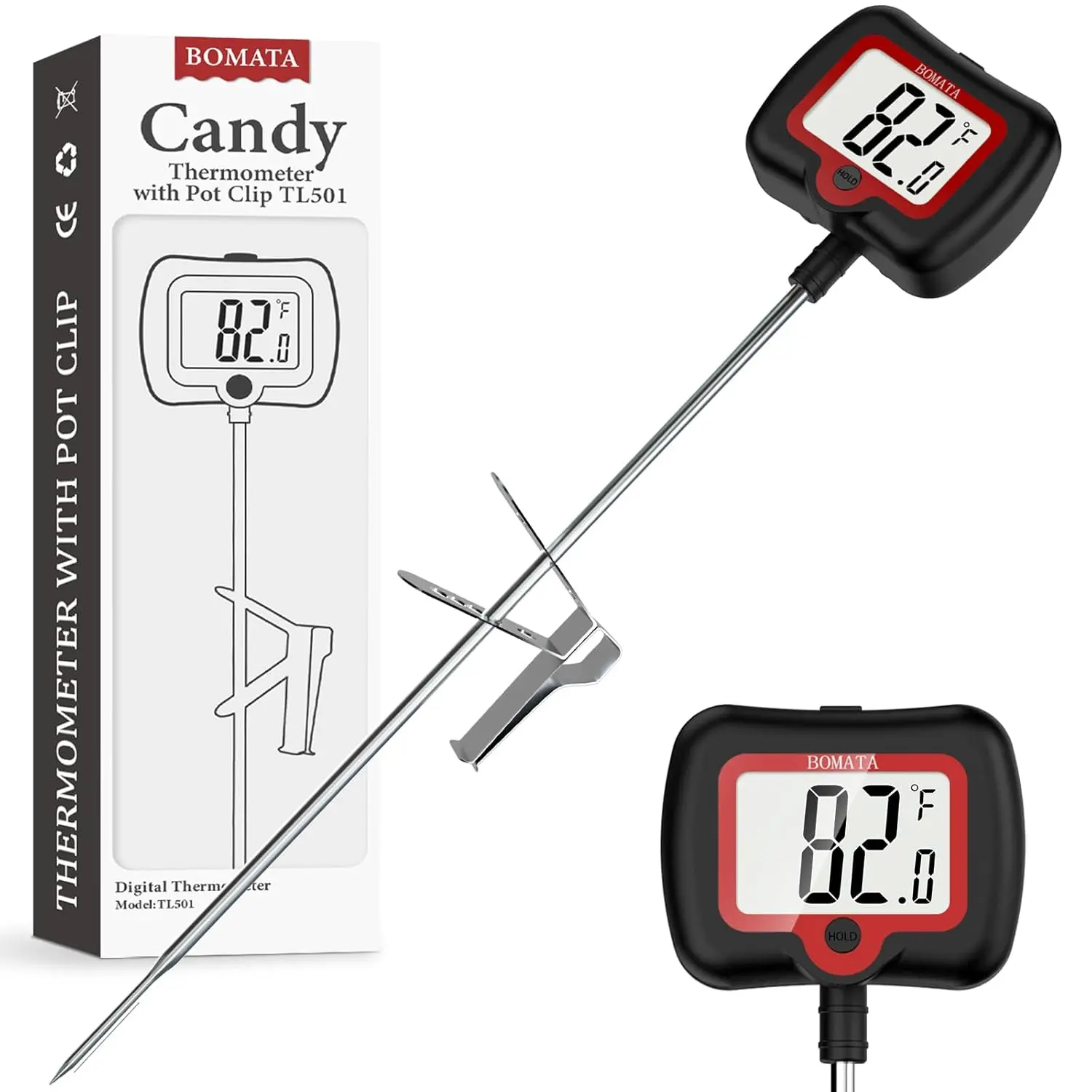 Stainless Steel Digital Candy Thermometer with 8-Inch Long Probe, Pot Clip, 90-Degree Rotating Display, 4-6 Seconds Precise Read, -58°F to 572°F Range, Versatile Kitchen Utensil for Cooking, Baking, Candle Making, Easy to Use and Clean