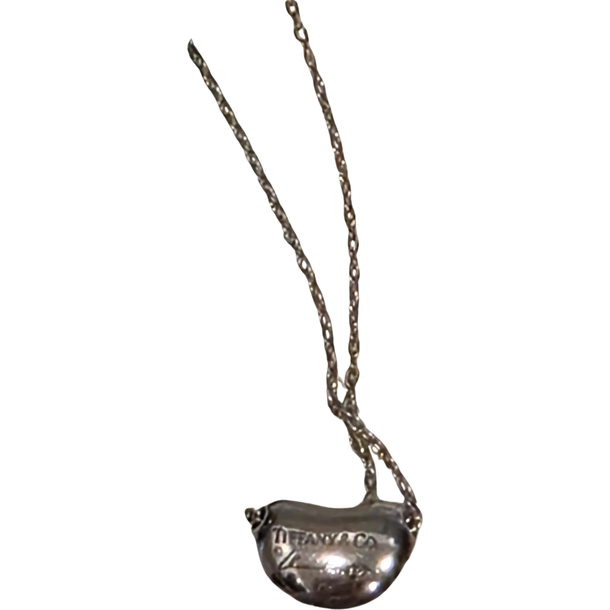 Pre-owned Tiffany & Co. Elsa Peretti Small Bean Elegant Sterling Silver Necklace 9in L1089