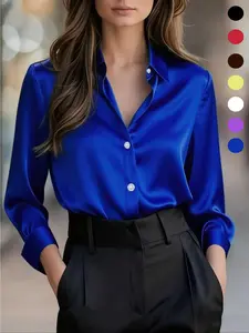 Fashionable women's casual and versatile satin long-sleeved fitted shirt for commuting