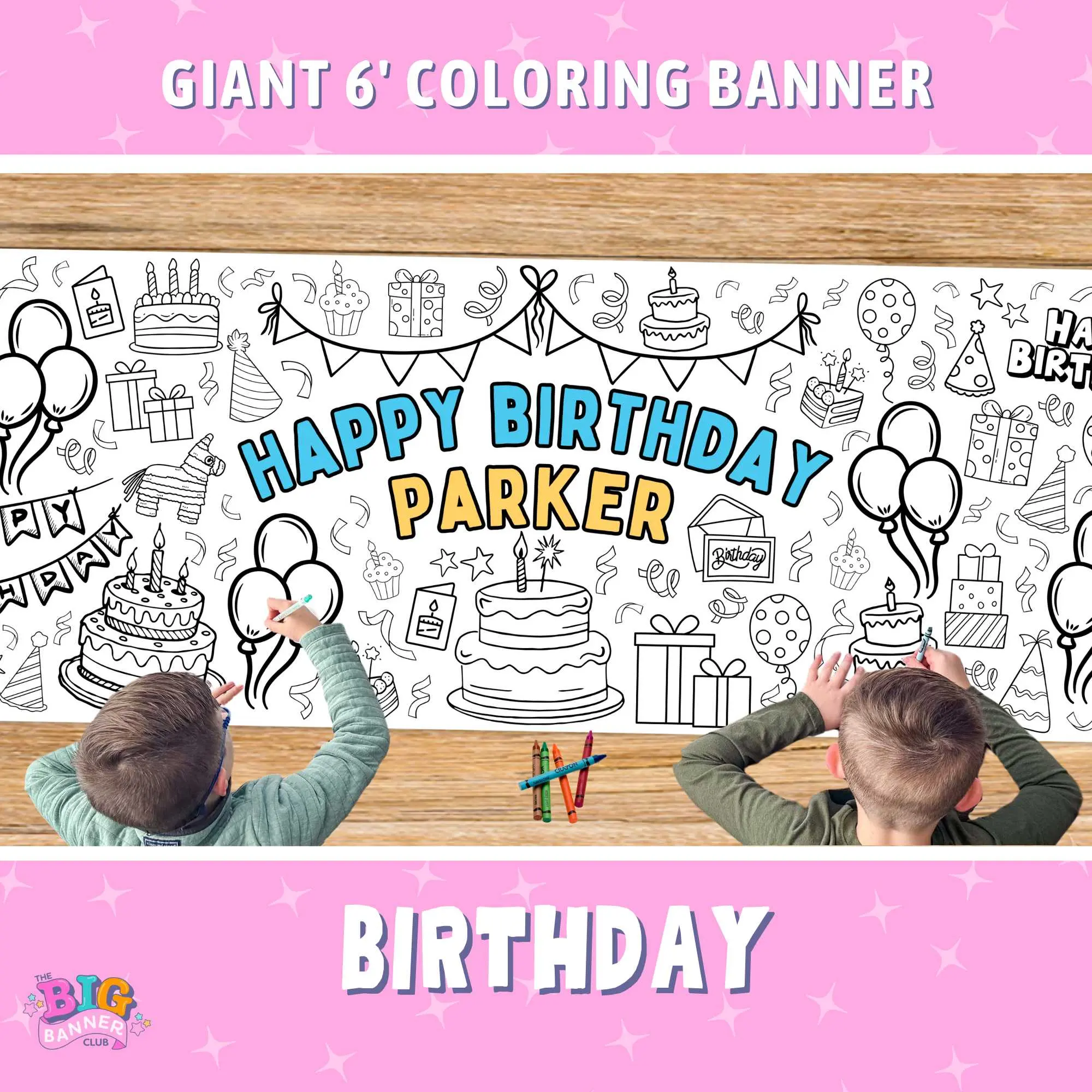 Personalized Happy Birthday Giant 6' Coloring Banner Customize with Name Fun for All Ages Large Format Quality Paper Interactive Party Activity
