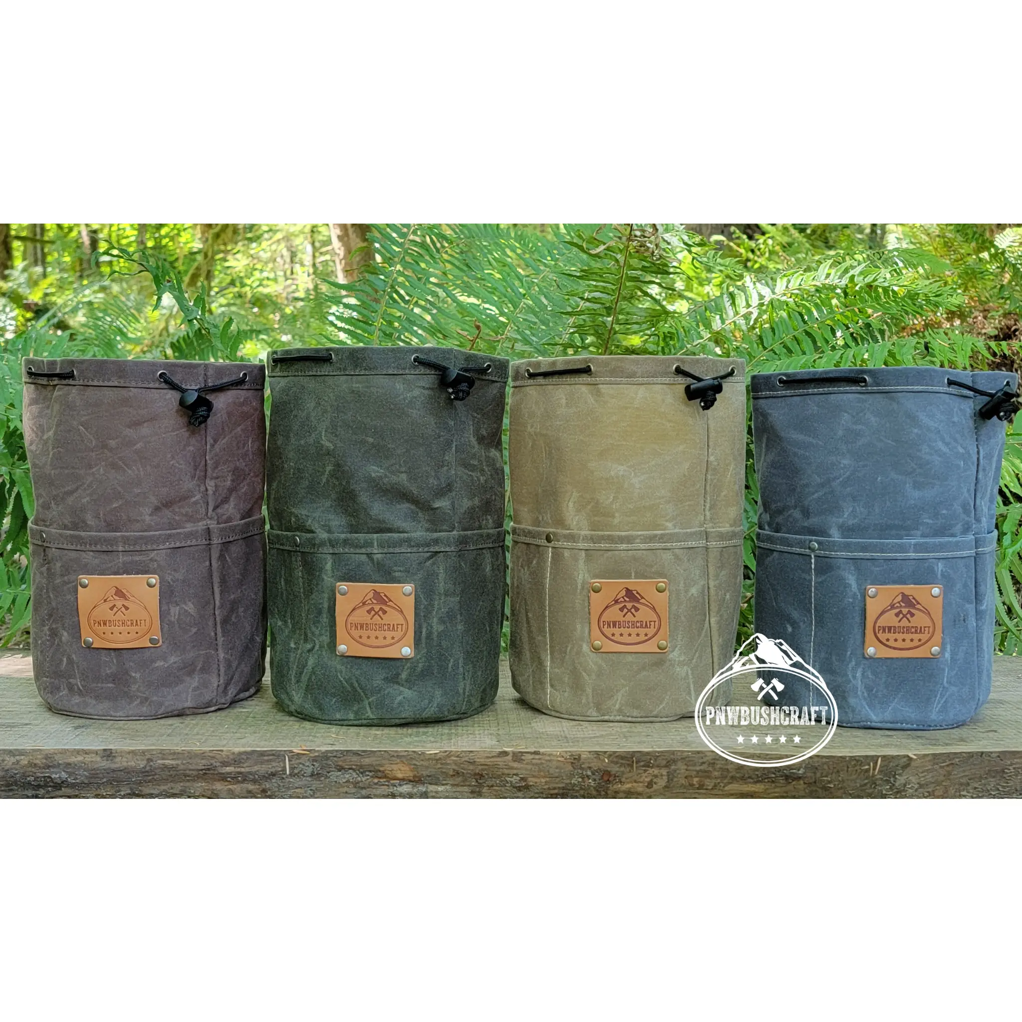 Handcrafted Waxed Canvas Cedar Bucket Bag with Outside Pockets
