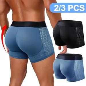 Mens Butt Padded Underwear Mens Mesh Shapewear Boxer Briefs with Butt Enhancing Pads