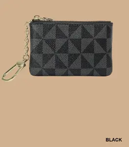 Monogram vegan leather keychain coin card holder BLACK