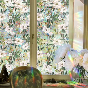 43cmx100cm Retro Flower Window Privacy Film Stained Glass Decals Privacy Rainbow Decals Living Room Sun Blocking Decor Removable