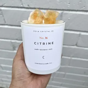 Citrine Crystal Candle | Wealth • Abudance • Clarity | Decor Lemon Eucalyptus