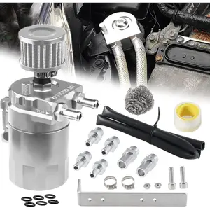 Universal Baffled Oil Catch Can Breather Tank with 3/8" Line, 10mm Fittings, 300ml Capacity, Easy to Clean, Excellent Oil Resistance, Good Heat Resistance for Car Repair Tools