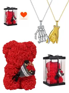 Bone Gold Pact · Symbiosis Chain Original high-end couple necklaces with real gold-plated pendants, paired with a preserved rose bear gift box. A mysterious gift perfect for birthdays, Valentine's Day, Mother's Day and Christmas.