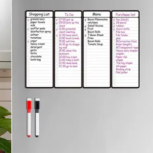 Magnetic Dry Erase Board, Monthly Planner Magnet, 4 Counts Magnetic Shopping List To Do List Board with 2 Counts Marker Pen, Refrigerator Magnet for Home Office Kitchen School Dining Room
