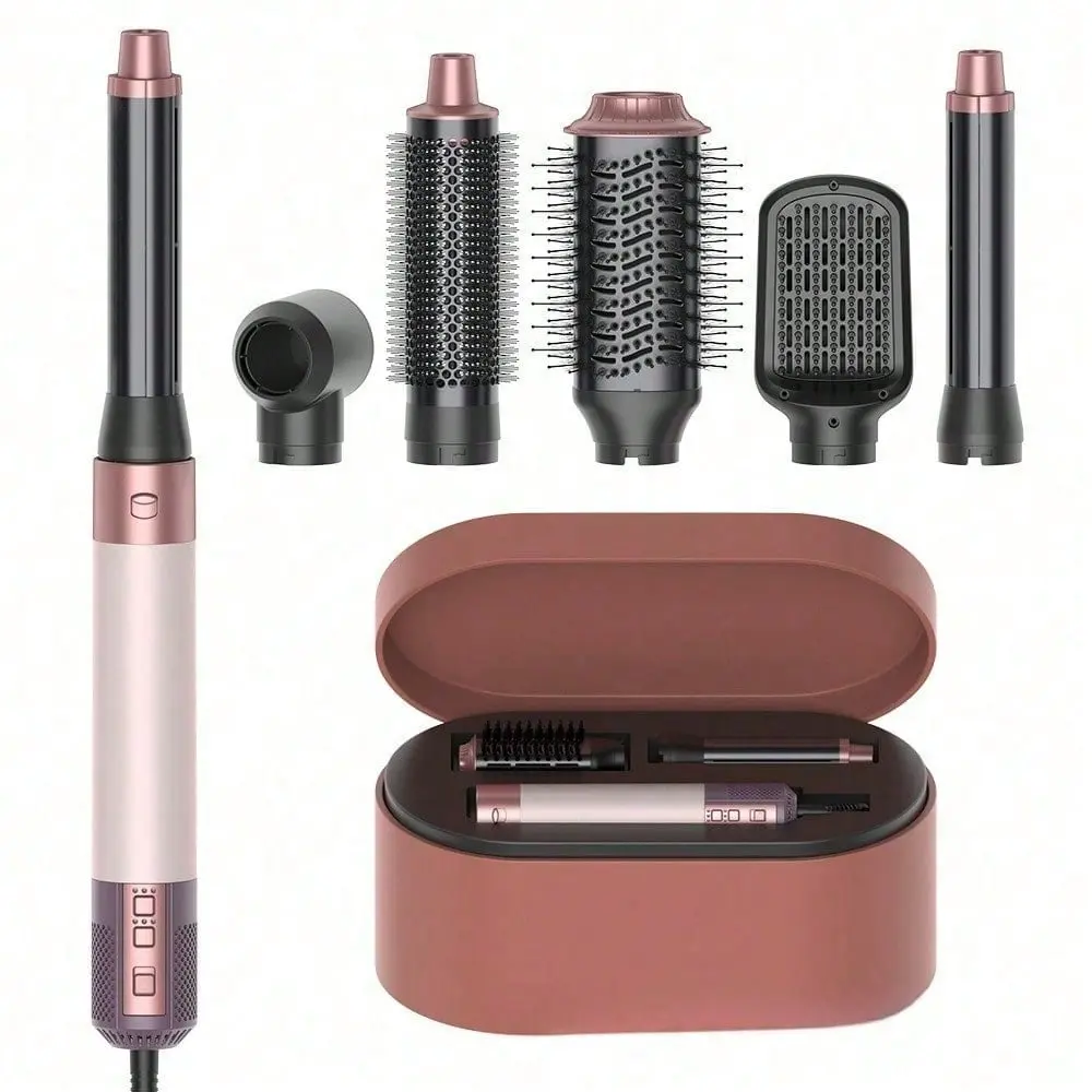 High-Speed Hair Dryer Brush Set, Including Multiple Attachments and Storage Case, for Efficient Hair Styling and Drying Cordless Turbo Air Duster Blower metal gray