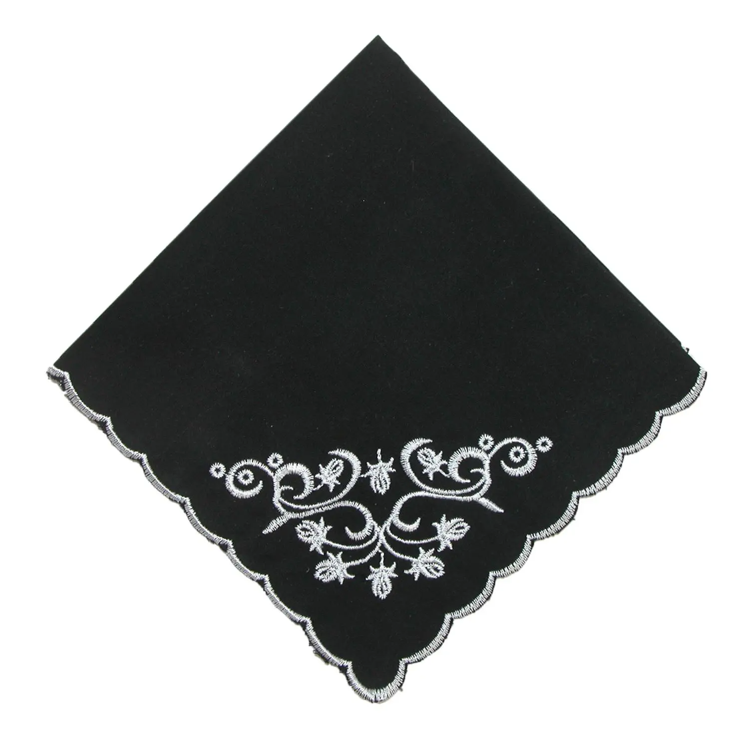 CTM Women's Printed Cotton Black and White Floral Scroll Handkerchief, Fashion Accessory, Patterned Fabric Multi-Wear Flower Pattern Neckerchief, Accessories, Patterned Fabric Neckerchiefs