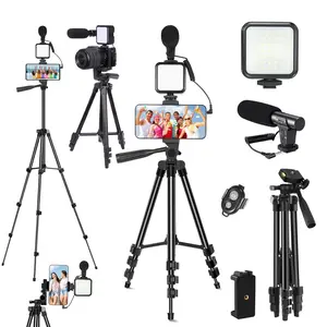 Ultimate Youtuber Vlogging Kit, Video Blog Kit, 48-Inch Expandable Tripod, High-Quality Microphone, Adjustable LED Light, Remote Control for iPhone Android Camera