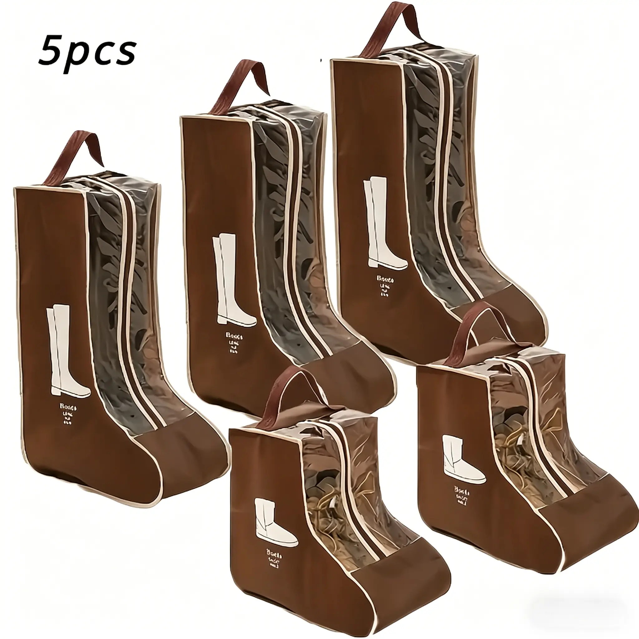 Set of 5 High-Quality Dark Brown Non-Woven Boot Storage Bags - Dustproof, Moisture-Resistant, Breathable, and Featuring Sturdy Handles - Ideal for Flat Boots, Ankle Boots, and Tall Boots - The Perfect Travel Shoe Organizers for Men and Women