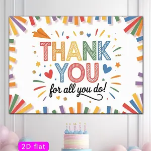 2D Flat Banner Polyester Photography Backdrop, HD Digitally Printed Colorful 'Thank You' Message Background Cloth with Festive Confetti Design, Soft Lightweight Foldable Machine Washable for Parties, Birthdays, Events, Photo Booth