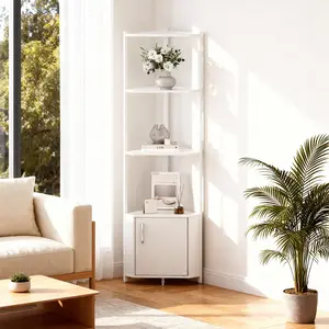 Garvee 5 Tier Corner Shelf Stand, 57” Tall Metal Frame Corner Shelf with Wood Shelves, Standing Shelf Organizer for Living Room, Bedroom, Kitchen, Bathroom | Wall Corner Storage Rack for Home Office, Entrywa