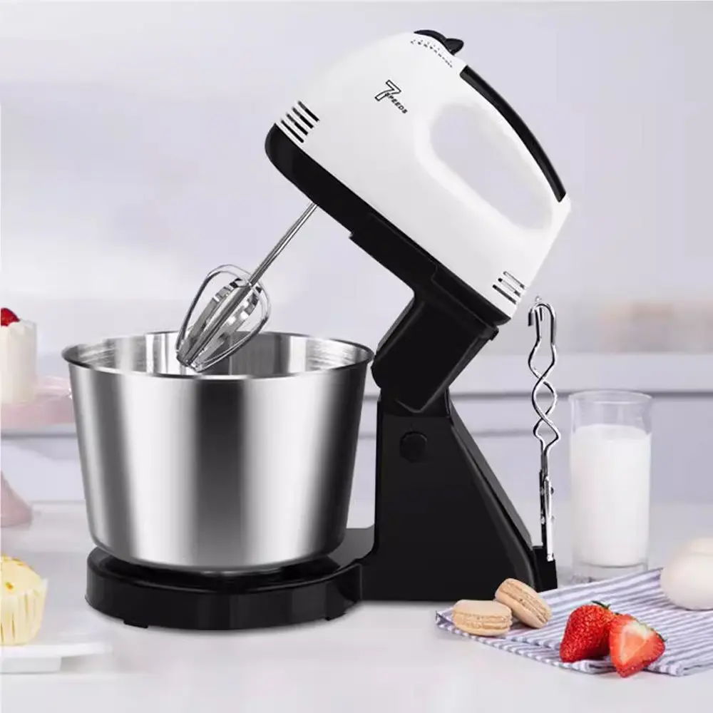 Multifunctional electric egg beater, desktop handheld dual-purpose, kitchen high-speed mixer with stainless steel mixing bucket, dual-purpose, no splash, easy to clean, home baking artifact
