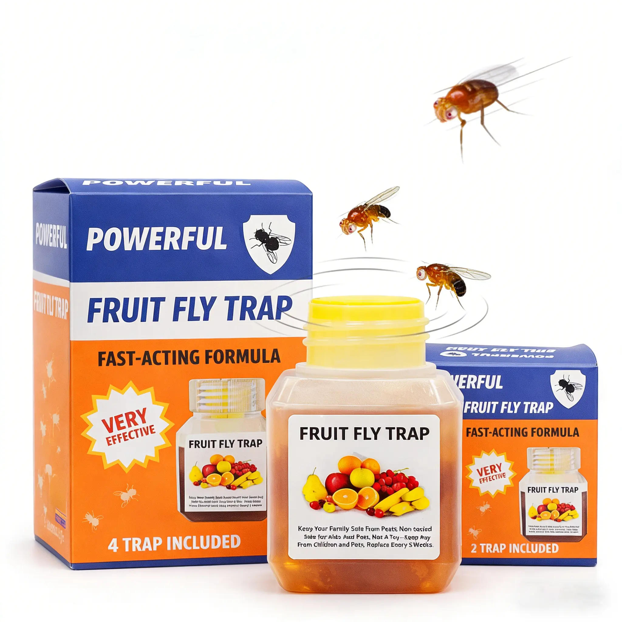 Indoor Fruit Fly Traps with Scented Liquid Fruit Fly Attractant Multi-Insect Solution, Highly Effective Kitchen Bug Catcher, Non-Toxic Safe for Kids-Pets, 3-Week Long-Lasting Per Bottle, Easy-to-Use Home Pest Control