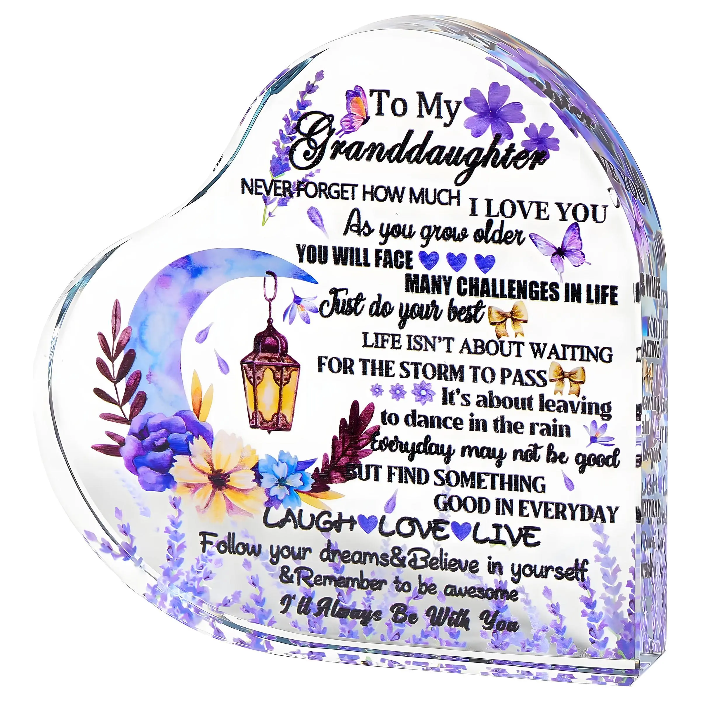 Heart Shaped Acrylic Plaque, Granddaughter Gift from Grandma, Granddaughter Birthday Gift, Home Decor, Gift for Granddaughter, Signs, Indoor Home Decoration, Creative Desktop Decoration, Acrylic Desktop Decoration, Acrylic Photo Plaque