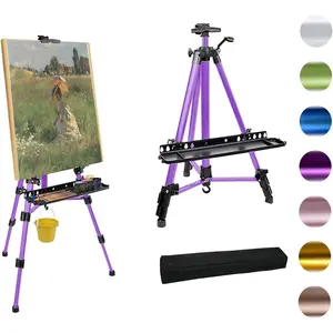 Easel for Painting, Portable & Foldable Easels Stand, Height-Adjustable 22'' to 62'', Equipped with Tray, Water Bucket Hook, Spirit Level, Compass & Carrying Bag for Art Display,Travel -