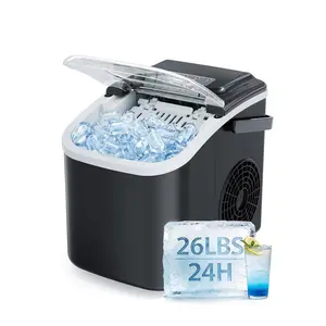 Countertop Ice Maker, 26lbs/24H Portable Ice Maker with Handle, 8 Ice Cubes Ready in 6 Mins, Self-Cleaning Ice Makers Countertop for Home/Party/Travel/Camping/Bar