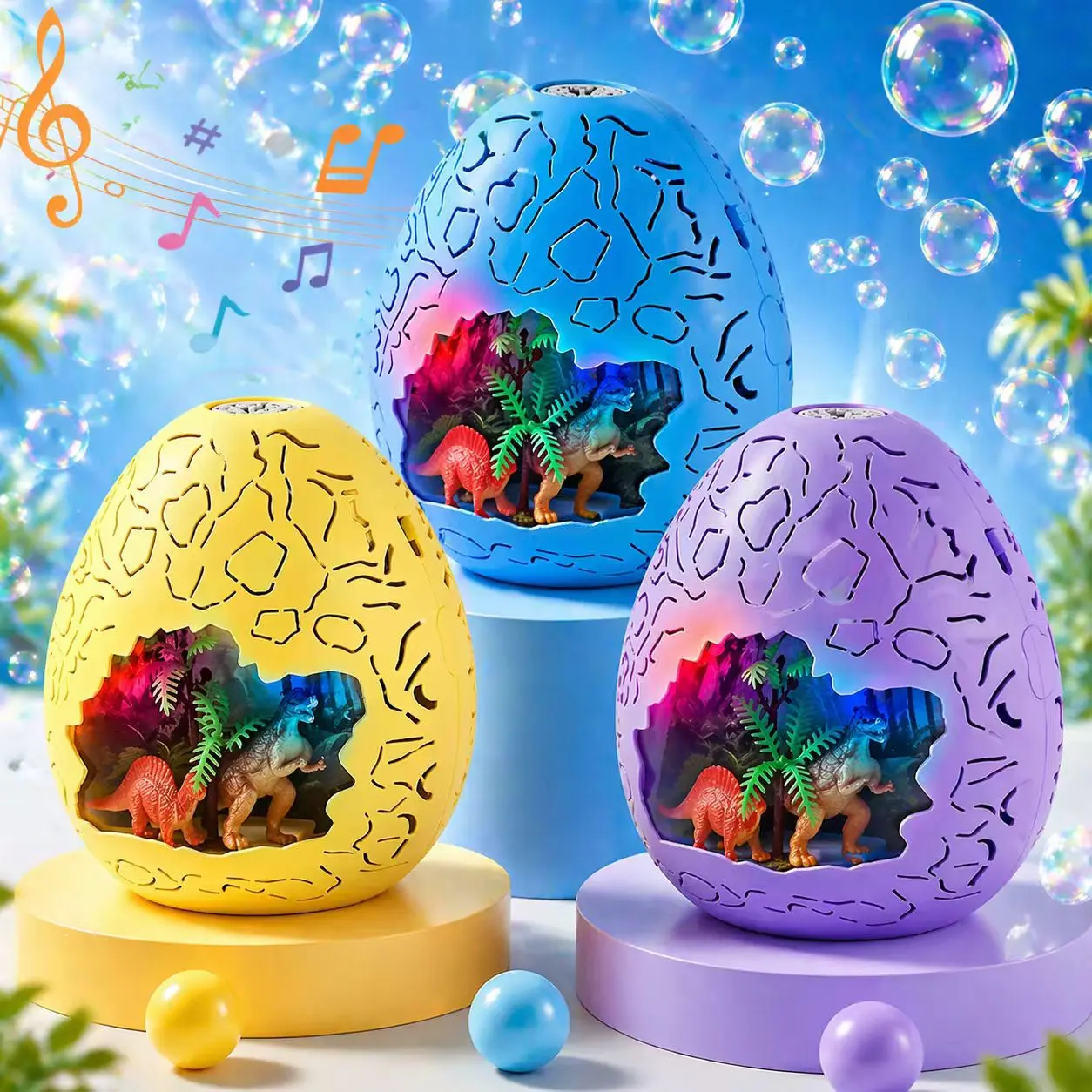 Dinosaur Bubble Maker Toy with Colorful LED Lights and Music, Automatic Bubble Machine for Kids Outdoor Play and Summer Fun