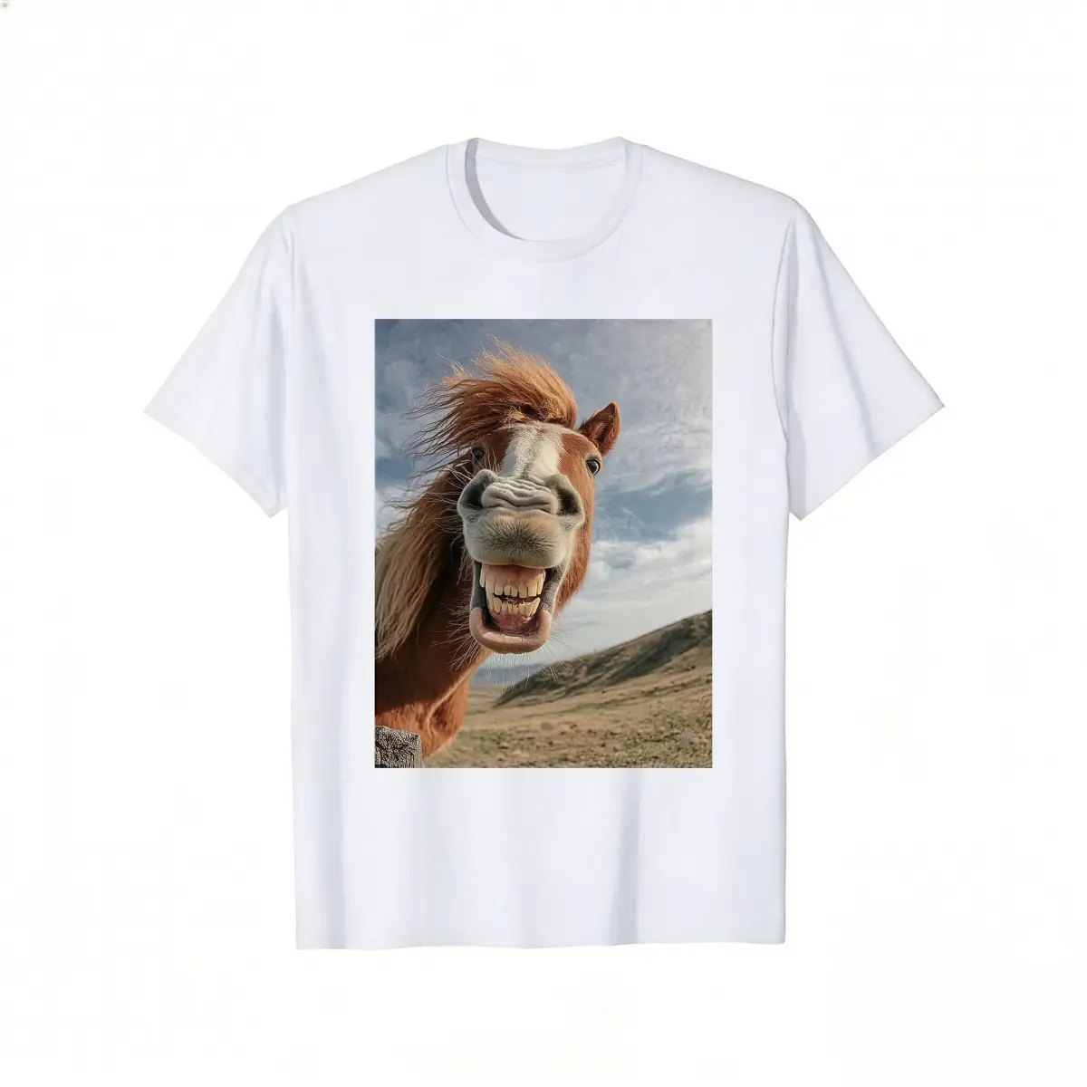 Goofy Horse Cartoon Graphic T-Shirt, Funny Meme Streetwear, Breathable All-Season Cotton Short Sleeve Tee, Shortsleeve, All Seasons, Cartoon Horse, Menswear, Round Neck, Casual, Machine Washable, Normal Type, Tshirt, Tops, Clothes, S