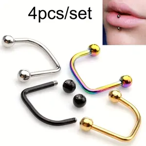 Stainless Steel Lip Stud Lip Ring D Type Ball Puncture Jewelry Combination Set