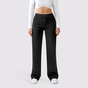 JEKAOYI Womens High Waisted Button Multiple Pockets Straight Leg  Super Stretch Casual Business Dress Work Pants