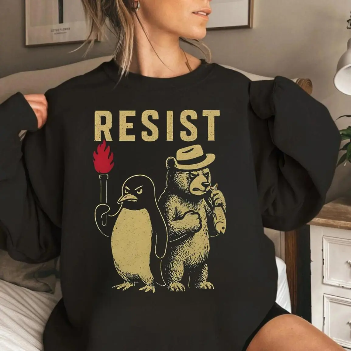 Resist Penguin Activism TShirts, SweatShirt, Hoodie - Cotton Comfort Unisex Polyester, Everyday Wear, No Fuss Style, Simple Style