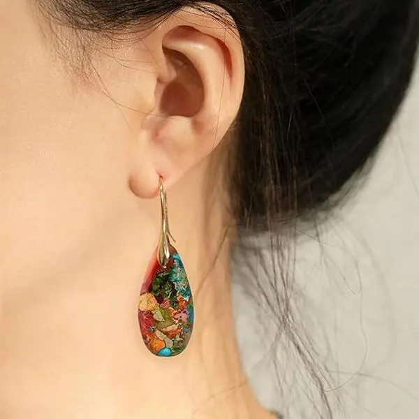 【NewYear2026】Natural Healing Stone Drop Earrings – Fishhook Hoop Dangle Statement Earrings in Gold & Silver Accessory Elegant