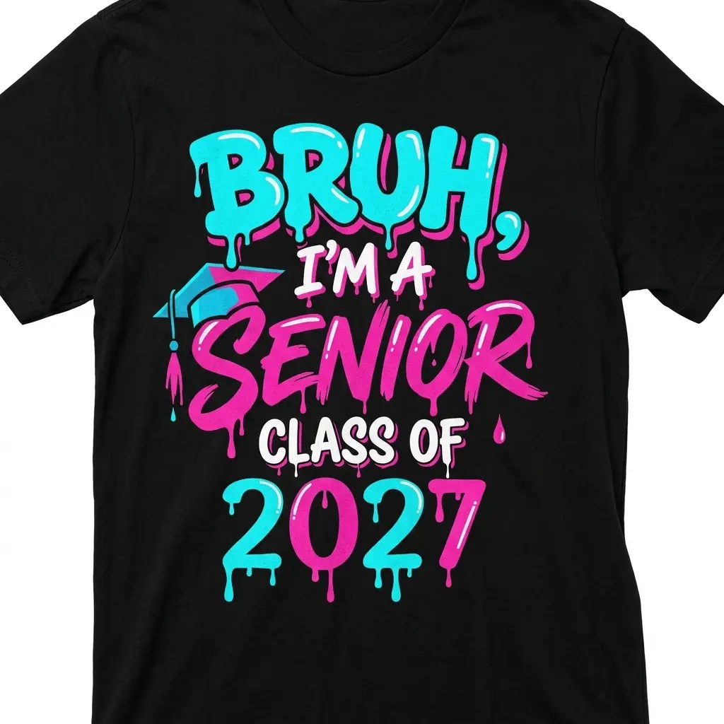 Senior Class of 2027 Graduation Theme Black Graphic T-Shirt - Classic, Print, Breathable, Pure Cotton, Shortsleeve, Fluid Aesthetic Casual Sports Top for Daily Wear, Day, Soft, Fabric, Round Neck, Tshirt, Casual Wear, Regular, Machine Wash, Graphic Print