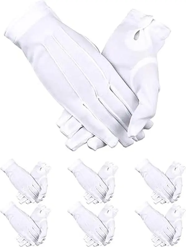 Male 22cm Breathable Nylon-Cotton-Spandex Blend Full-Finger White Gloves - 12 Pairs, Glamorous Formal Events, Party, Home Improvement Building Supplies