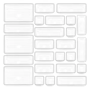 25 Pcs Drawer Organizer Storage Trays For Makeup, Kitchen, Bedroom, Office, Desk, Versatile Plastic Clear Drawer Organizer. Boxes