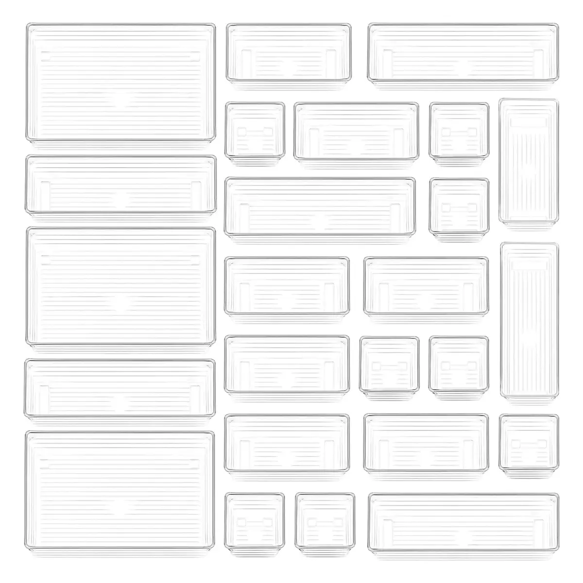 25 Pcs Drawer Organizer Storage Trays For Makeup, Kitchen, Bedroom, Office, Desk, Versatile Plastic Clear Drawer Organizer. Boxes