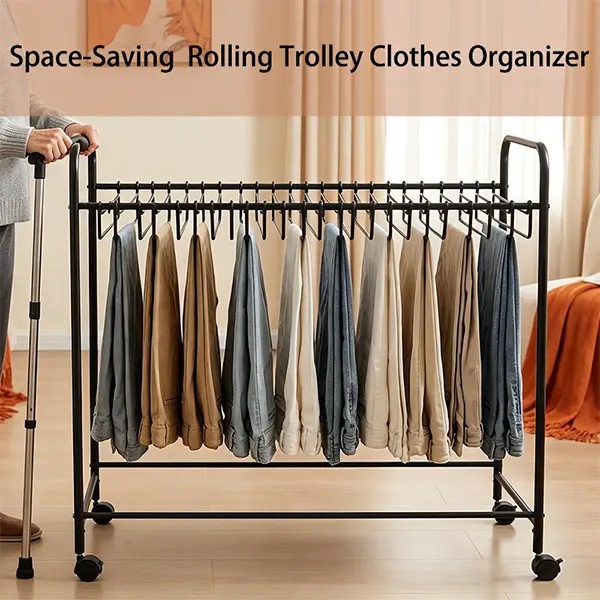 Heavy-Duty Durable Metal Rolling Clothes Rack Cart - Daily Freestanding Hanging Storage Organizer Utility Cart with Wheels, Removable Hangers, Full Visibility for Closet, Bedroom, Robust