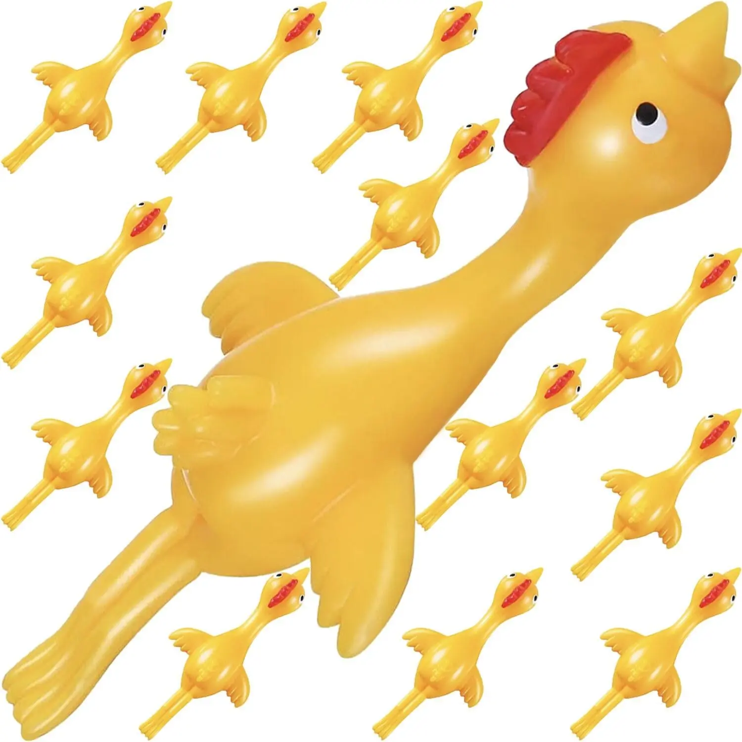16-Pack TPR Safe Stretchy Squishy Flying Rubber Chicken Slingshot Toys, Bulk Creative Prank Gifts, Squishy Stress Relief Birthday Party Favors, Easter Goodie Bag Wrapping for Kids