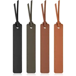 4 Pcs Leather Bookmark, Classic Stitched Bookmark, Bookmarks with Leather Rope, Page Markers Reading Gifts for Book Lovers, Readers, Leather Book Marks for Men Women