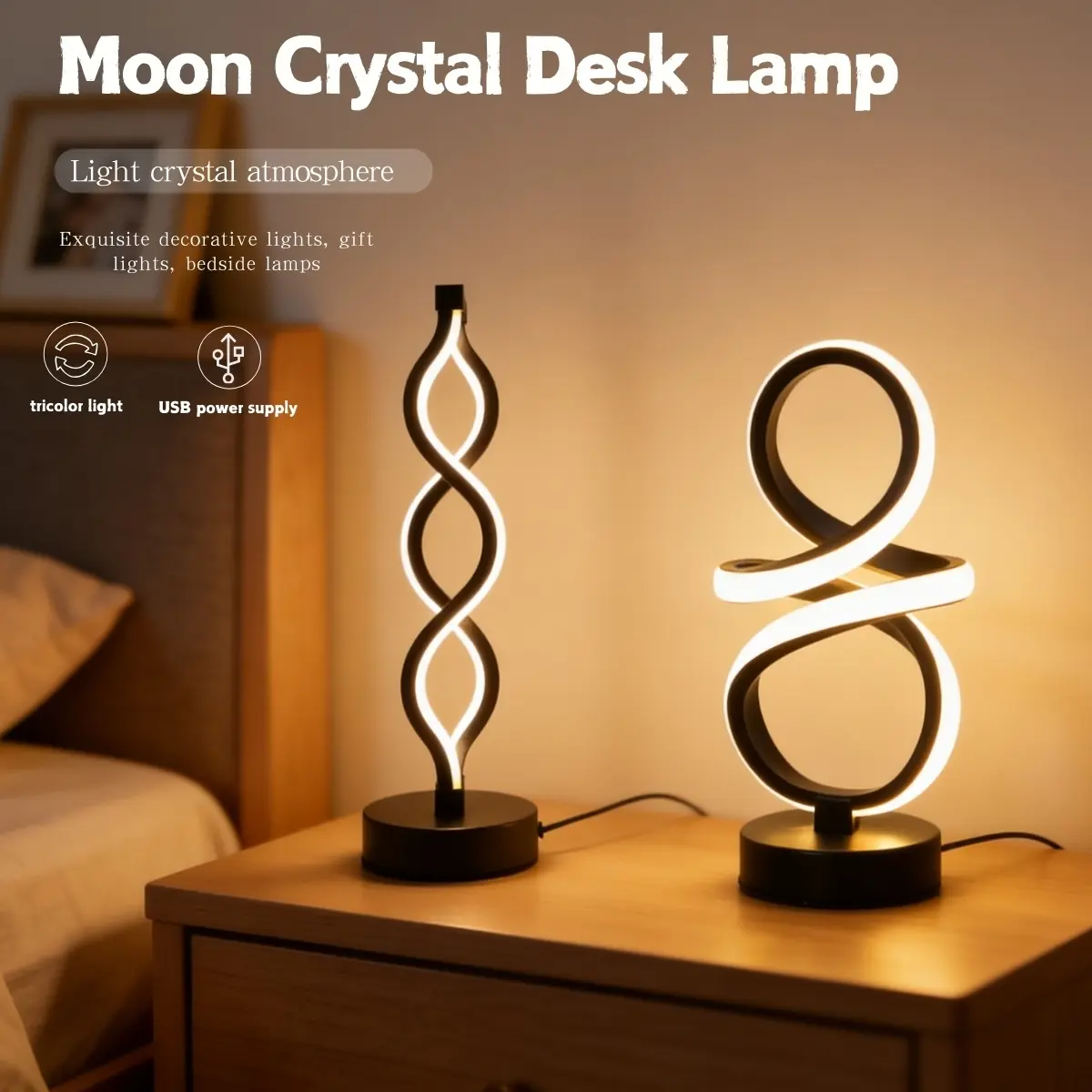 1pc Spiral LED Desk Lamp, Decorative Lamp, Adjustable Three-Color Dimmable Design, Ideal Home Bedroom Table Living Room Office Decor Lighting Gift, Usb Powered Lamp, Decorative Lights