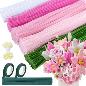 Chenille Stems 500 Pieces Pipe Cleaners Craft Kit Durable Pink Pipe Cleaners for Crafts & Flowers Complete DIY Pipe Cleaner Flower Kit for Kids Ideal for School Projects & Gifts