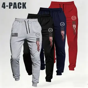 Men’s 1776 American flag print athletic jogger pants, drawstring cuffs, breathable outdoor running pants, casual bottoms