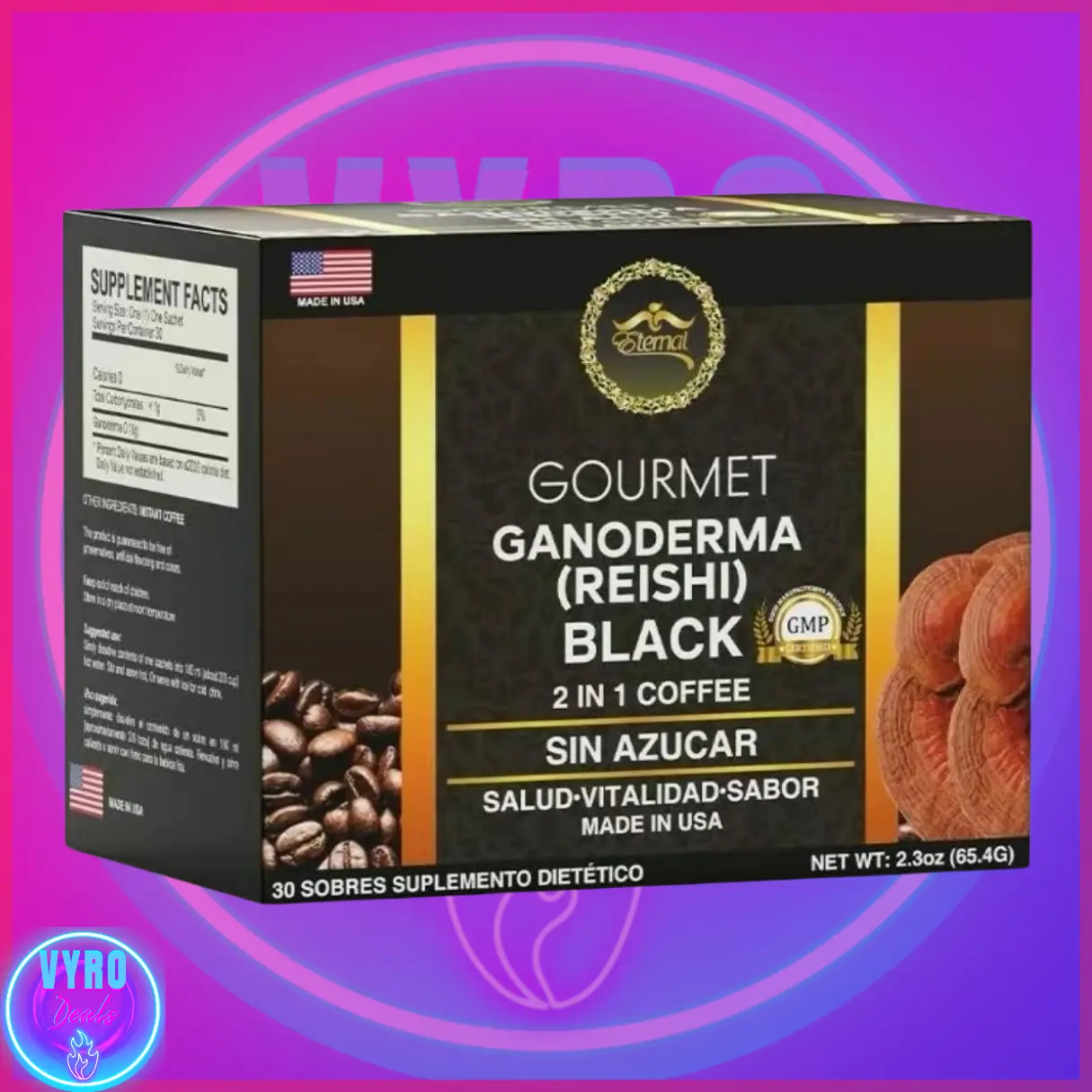 Eternal Spirit Beauty Black Coffee Singles -(30 Sachets - 0.07 Oz Each) Beverage instant coffee